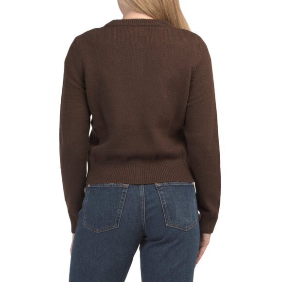 MARLED Chicory Coffee Wool Blend Button Up Cardigan With Flower Buttons - Picture 2 of 2